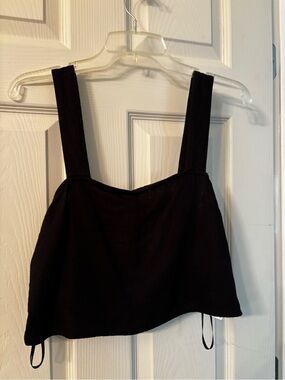 Linen Black Square Neck Crop Tank